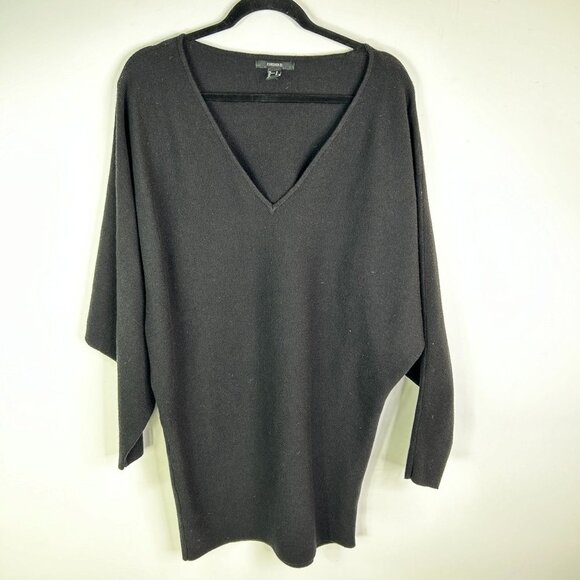 Black ribbed sweater dress dolman v neck size medium‎ - Picture 1 of 5